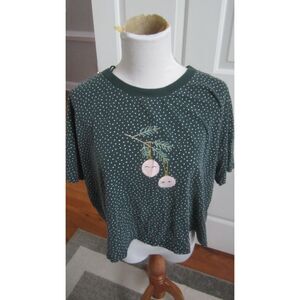 MONKI CUTE HUNTER GREEN CROPPED POLKA DOT TOP WITH CHRISTMAS ORNAMENTS  SM